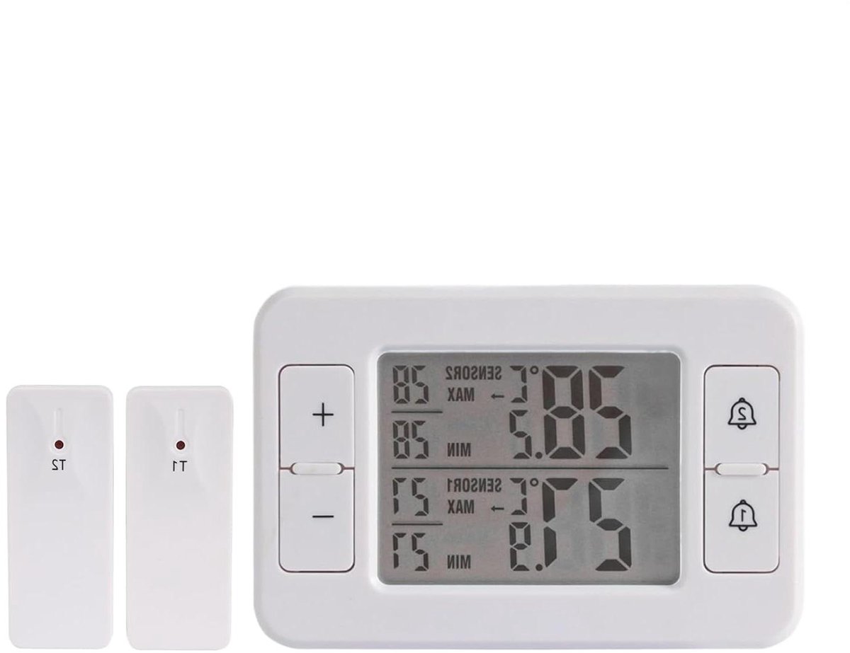Draadloze thermometer - Temperatuurmeter - Koelkast bewaken - Dubbele sensoren - 10.8 cm - Wit