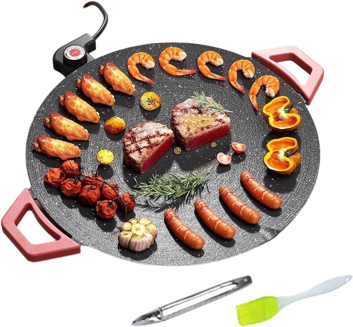 Elektrische Bakplaat Antiaanbak Pan Tafel Grillen Dubbele Functionaliteit 30CM Zwart