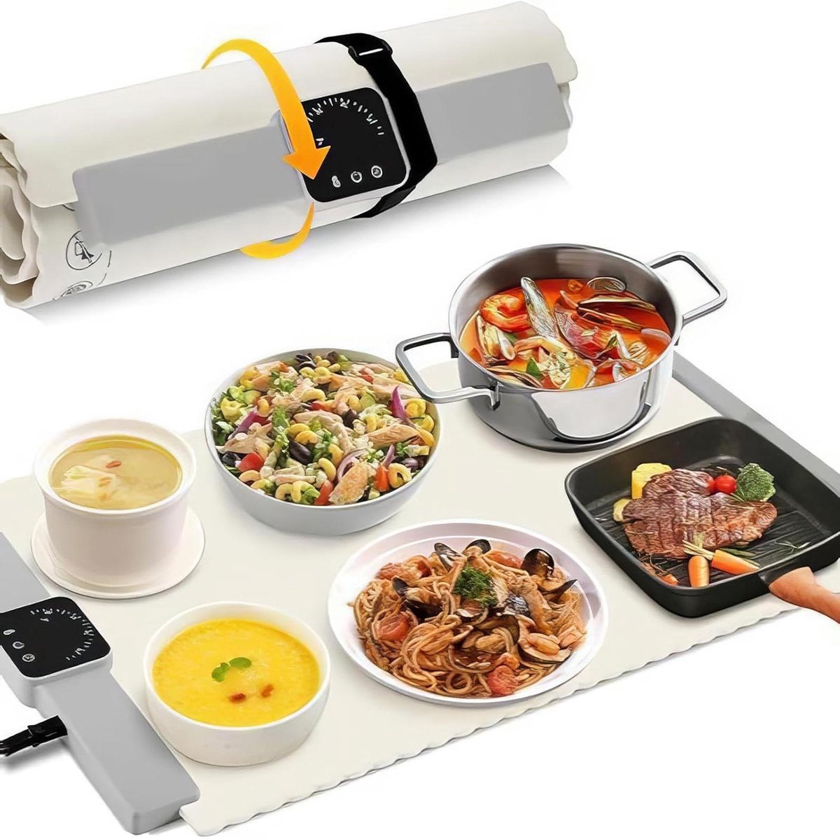 Elektrische warmhoudbak - Draagbare voedselwarmer - Eten warm houden - Instelbare temperatuur - 66 x 39 cm - Wit