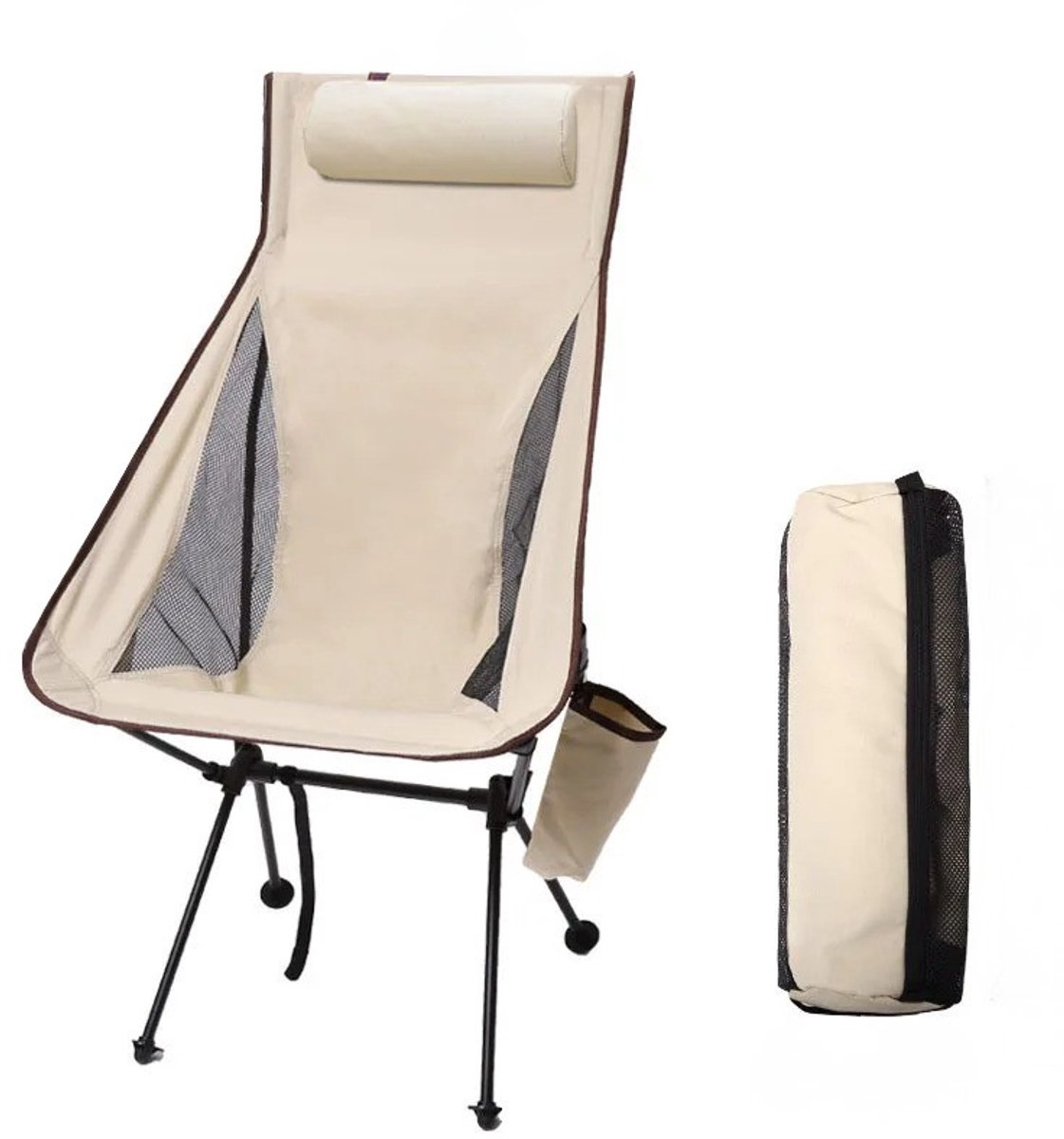 Geargalaxy Campingstoel - Kampeerstoel - Vouwstoel - Klapstoel - Buitenstoel - Visstoel - Opvouwbaar - Tot 150KG - Crèmewit
