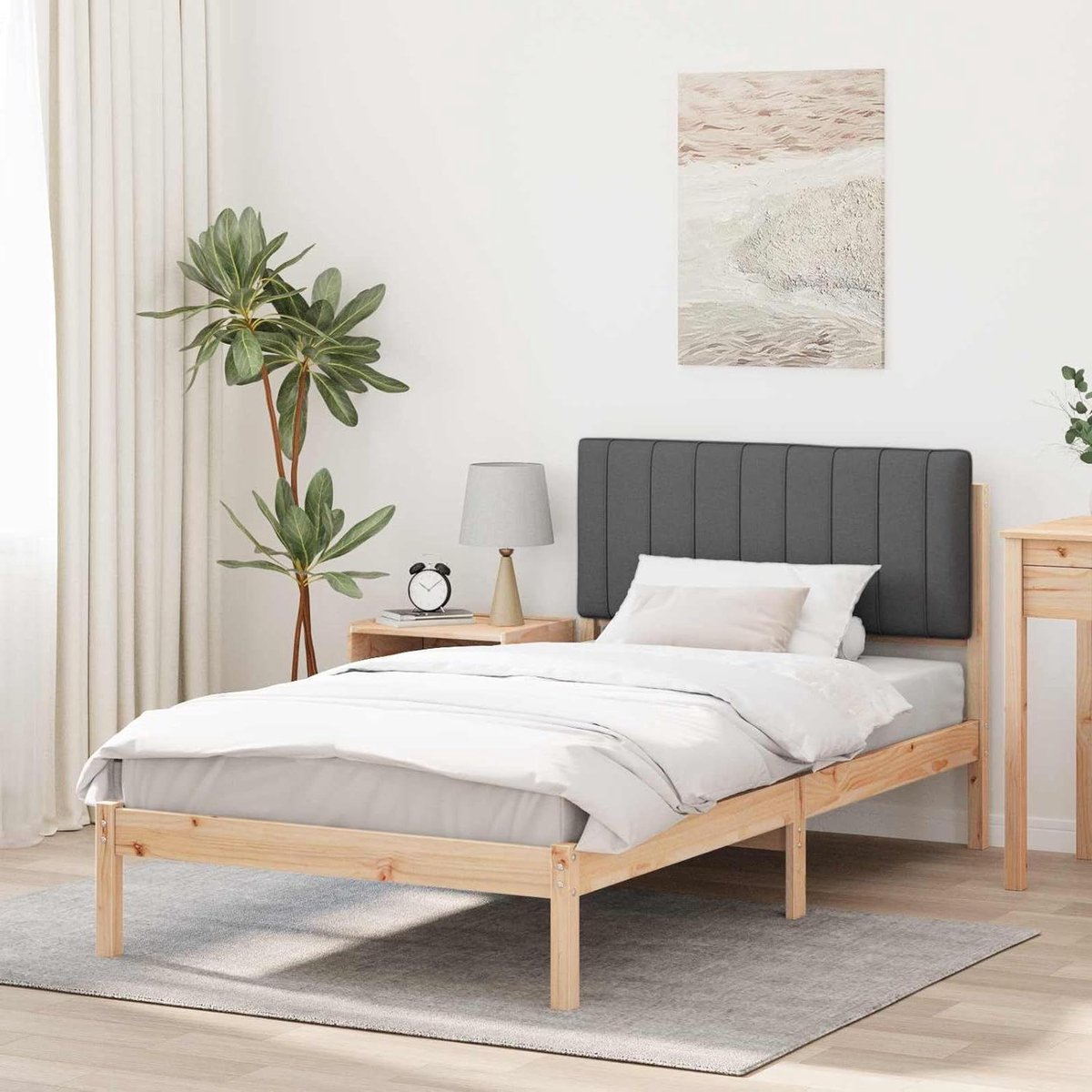 Massief Houten Bedframe - Grenen Bed - Slaapkamer Inrichting - Gevoerd Hoofdeinde - 100 x 