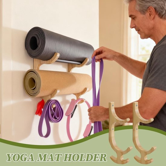 Yogamathouder - Fitness Organizer - Ruimte Besparen - Duurzaam Hout - 41 x 25 cm — afbeelding 2