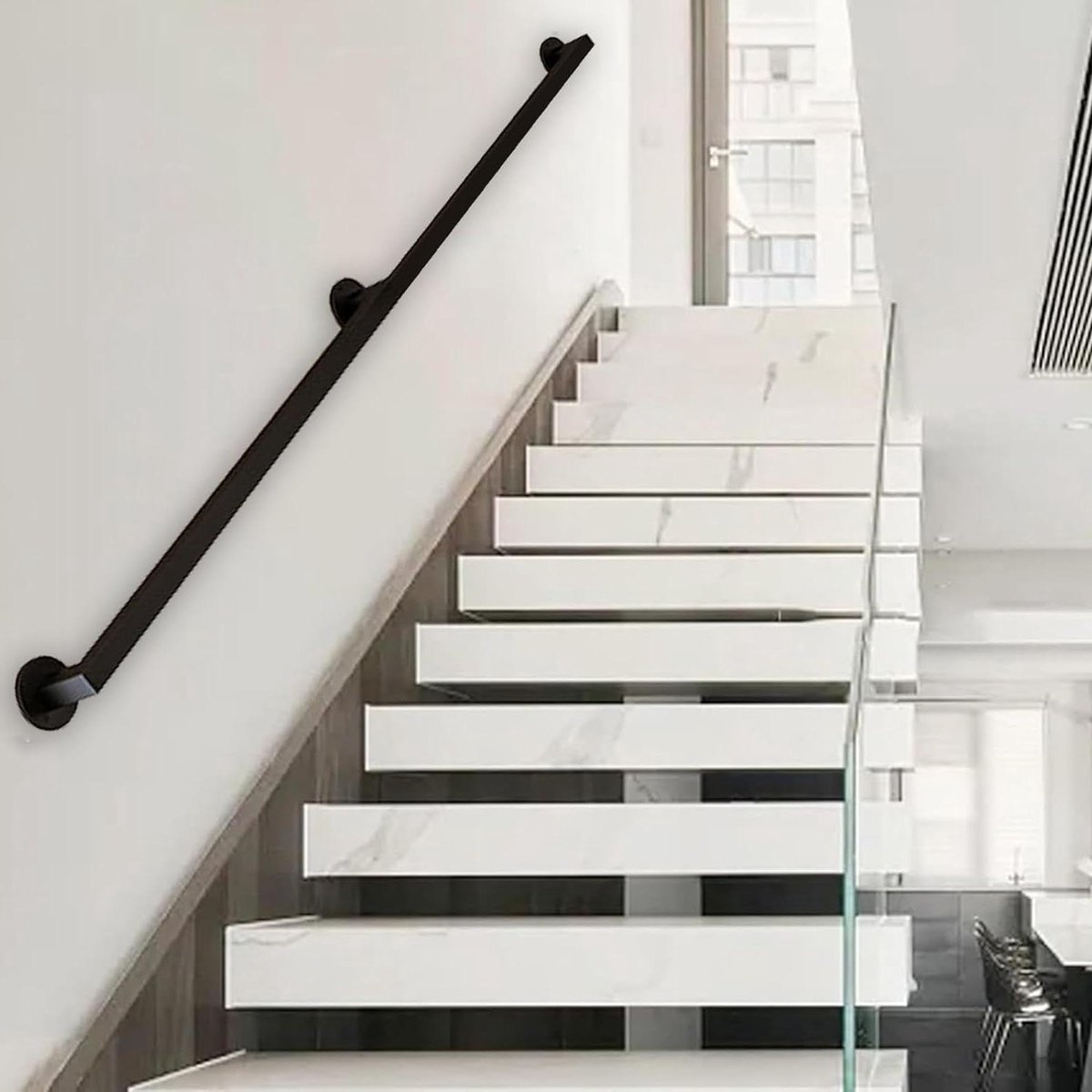 Trapleuning - Wandsteun Baluster - Veilige Steun - Roestwerende Coating - 150 cm - Zwart