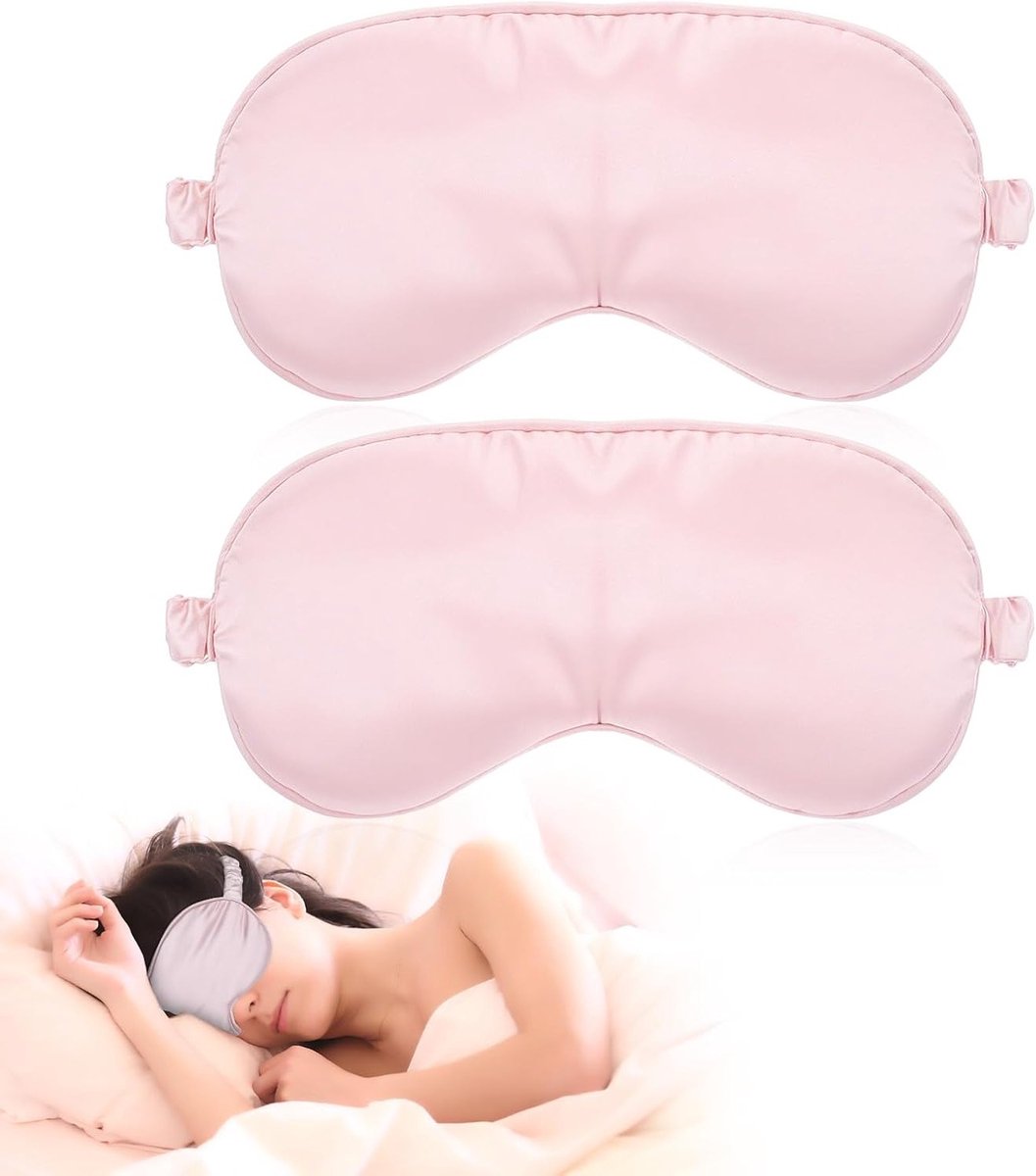 Zijden Slaapmasker 2 Stuks - Zacht Oogmasker voor Lichtblokkering - Roze