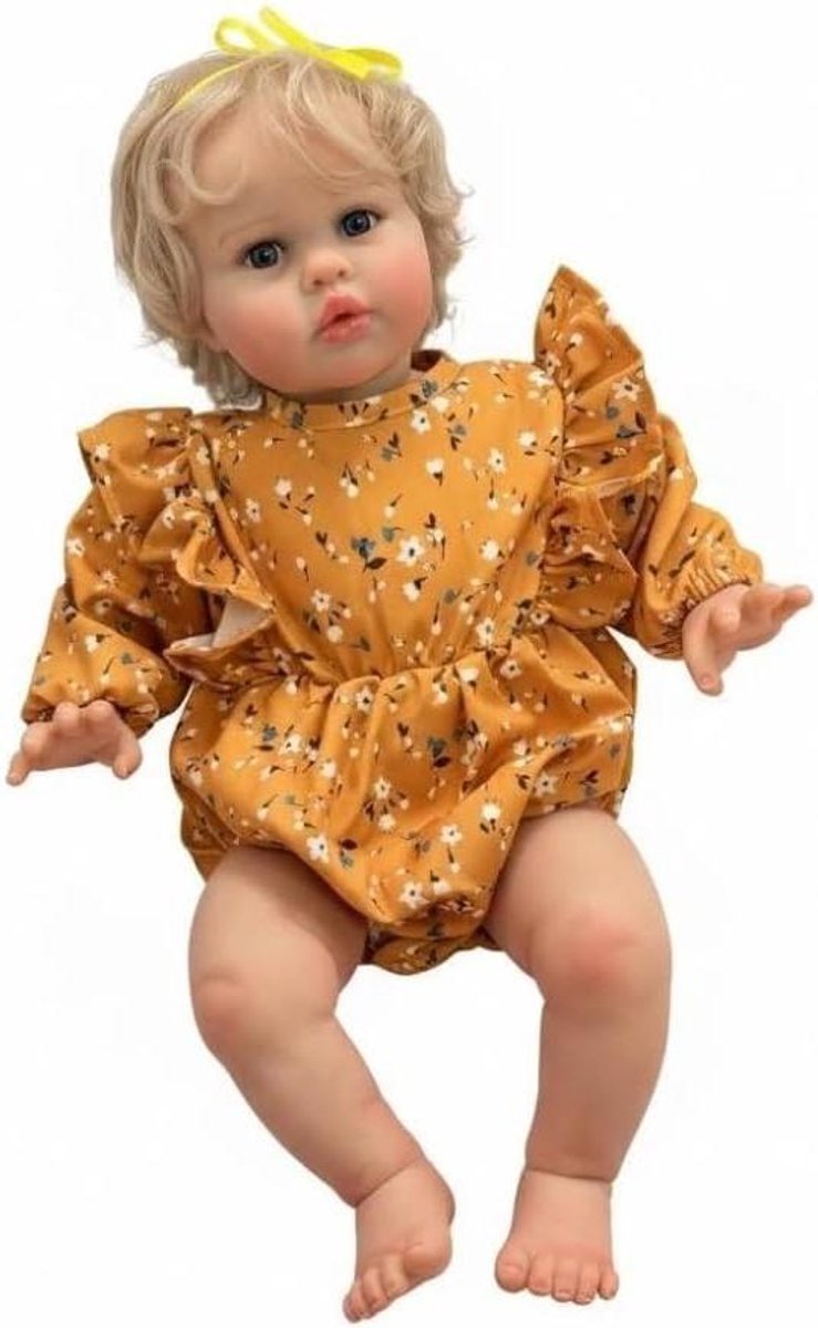 Realistische Baby Pop - Levensgetrouwe Pop - Verzamelaars Object - Handgeschilderde Huid - 60 cm - Geel