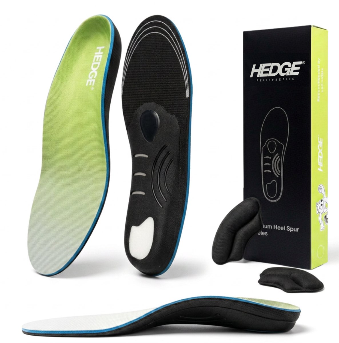 Hedge® Hielspoor Zooltjes - Zolen voor Platvoeten, Hielspoor en Fasciitis Plantaris - Medische Inlegzolen - Inlegzolen voor Hielspoor - Steunzolen - Podologisch Ontworpen - Inclusief Hielbeschermers - S (39-41)