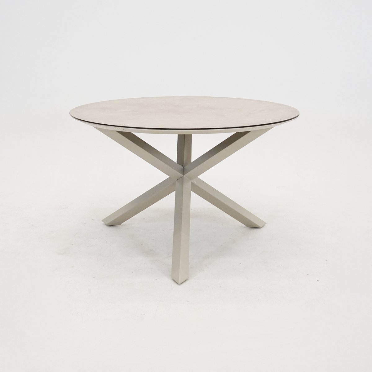 Vita - Tuintafel rond Rotonda - 120cm - cream - Aluminium onderstel - Keramiek laag op glas tafelblad - kruispoot - Met stelpootjes - Onderhoudsarm - Makkelijke montage