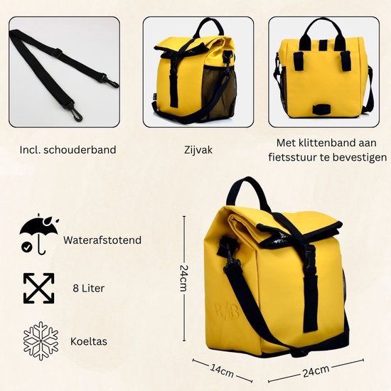Lunch Koeltas Geel Mat - Stuurtas - Fietstas voor aan het Stuur - Schoudertas Koeltas van A-Sport — afbeelding 4