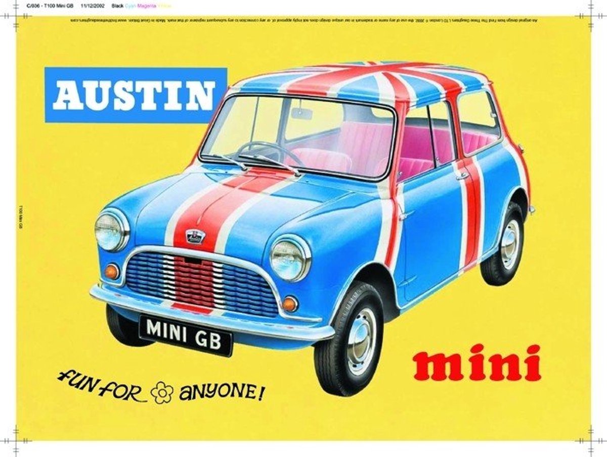 Magneet Austin Mini GB Union Jack 6x8 cm – Vintage Koelkastmagneet – Klassieke Britse Auto – Retro Decoratie – Koelkast Whiteboard Magneet – Cadeau Autoliefhebber – Mini Fan – Groot-Brittannië