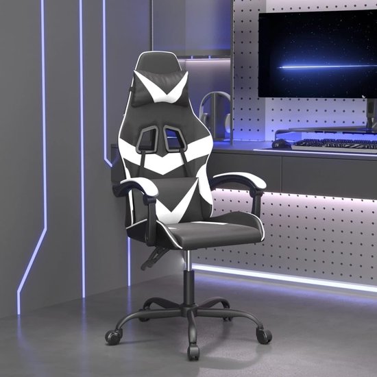 Gaming Stoel - Speelstoel Bureau Stoel - Comfortabel Gamen - Verstelbare Rugleuning - 1 stuk - Zwart Wit — afbeelding 3