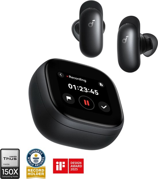 soundcore Liberty 5 Pro Max by Anker, Anker Thus Al Chip, AI Note-Taker, Kristalheldere Gesprekken, Noise Cancelling Oordopjes, 1.78" AMOLED Display, ANC Met 6,5 U/28 U Speeltijd, Al Vergadertranscriptie