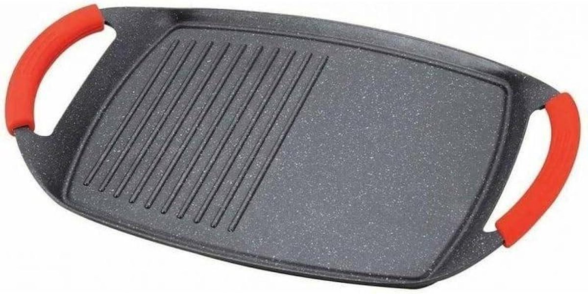 Gegoten Aluminium Bakplaat - Plancha Grillplaat - Gezond Koken - Greblon Marmeren Antiaanbaklaag - 47 cm - Grijs