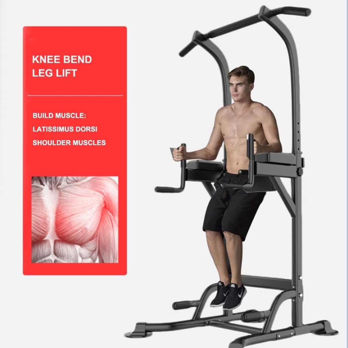 PowerFit Pro Verstelbare Pull-Up & Dip Station met Multifunctionele Trainingsmogelijkheden 100x84x235cm Zwart – Belastbaar tot 300KG voor Indoor Krachttraining en Full Body Workout