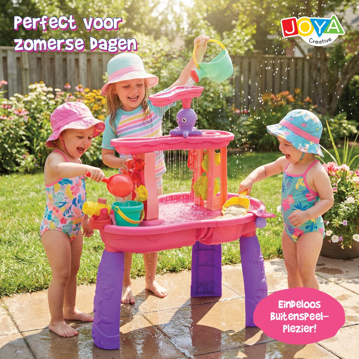 Joya Creative Watertafel Meisjes - Roze Waterspeeltafel - 34-delig accessoire set - Waterval Effect – Afmeting 59x38,5x73 cm – Activiteitentafel met Water Voor Buiten en Tuin — afbeelding 4