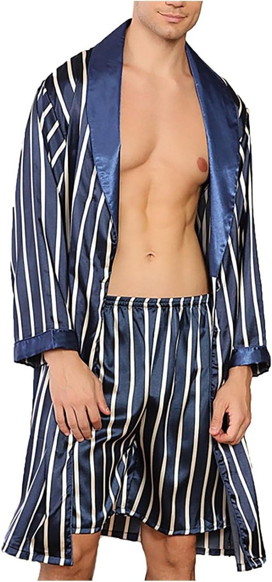 Zijden Badjas Shorts Set - Pyjama Set Heren - Ontspannen Thuis - Dunne IJs Zijde - Plus Size - Afbeelding Kleur