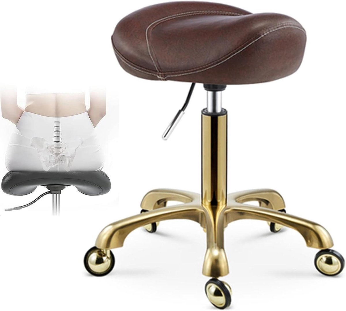 Zadelkruk - Draaistoel Kruk - Ergonomisch Zitten - Verstelbare Hoogte - 45-55 cm - Bruin