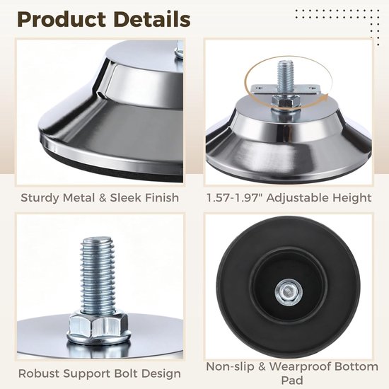 Pooltafel Levelers - Biljartsteunvoeten - Tafel Stabiliseren - Verstelbaar Hoogteontwerp - 4 Stuks - Zilver — afbeelding 3