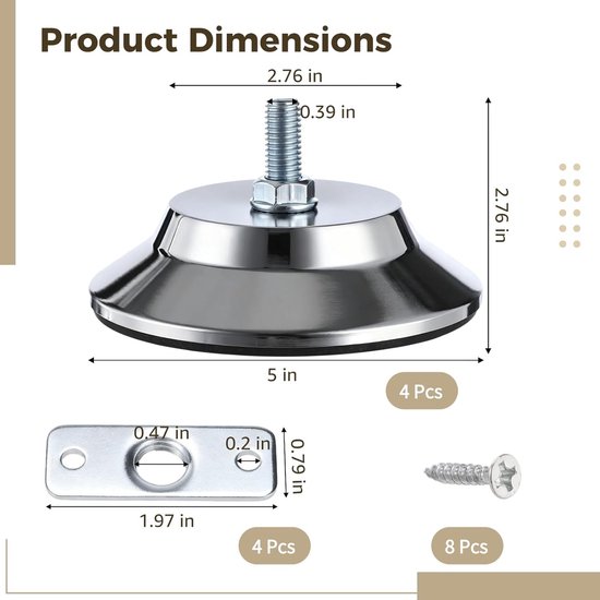 Pooltafel Levelers - Biljartsteunvoeten - Tafel Stabiliseren - Verstelbaar Hoogteontwerp - 4 Stuks - Zilver — afbeelding 4