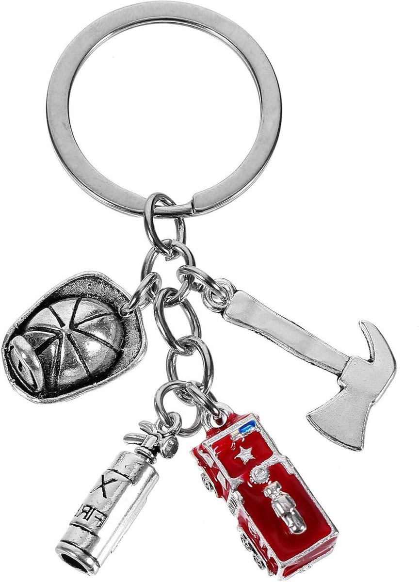Brandweer Sleutelhanger - Accessoire Tas - Dagelijks Gebruik - Duurzame Legering - 8 x 28 x 1 cm - Zilverkleurig