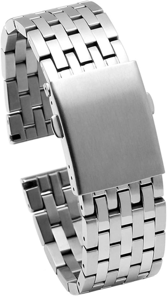 Horlogeband RVS - Metalen band - Horloge personaliseren - Solide constructie - 24mm tot 30mm - Zilver