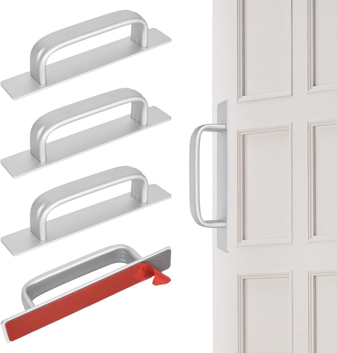 Set van 4 Zelfklevende Meubelgrepen voor Keukenkastjes - Aluminium Handgrepen zonder Boren, Geschikt voor Kasten en Schuifdeuren, 148mm (Zilver)