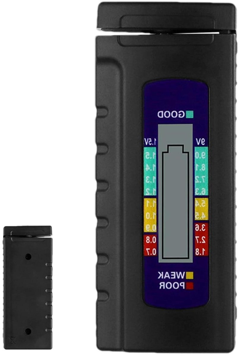 Batterijtester - Batterijmeter Vermogensmeter - Batterijen Controleren - LCD Weergave - Knoopcel AA AAA 9V - Zwart
