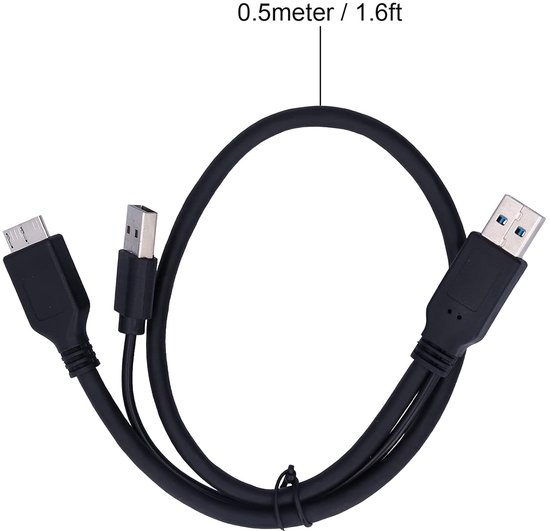 Voedingskabel Harde Schijf - Y-Type Kabel Data - Externe Schijf Koppelen - Dubbele Stroom en Data - 0.5 meter - Zwart — afbeelding 2