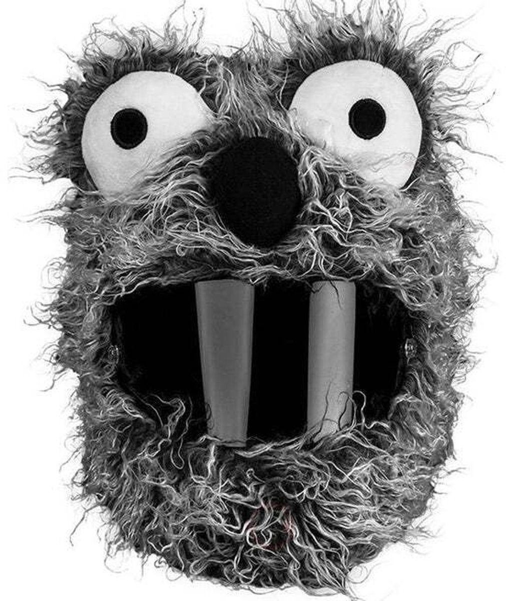 Helmhoes – Grijze Koekjes Monster – Pluche Motorhelm Decoratie – Helm Mascotte – Universeel Motorhelm Accessoire