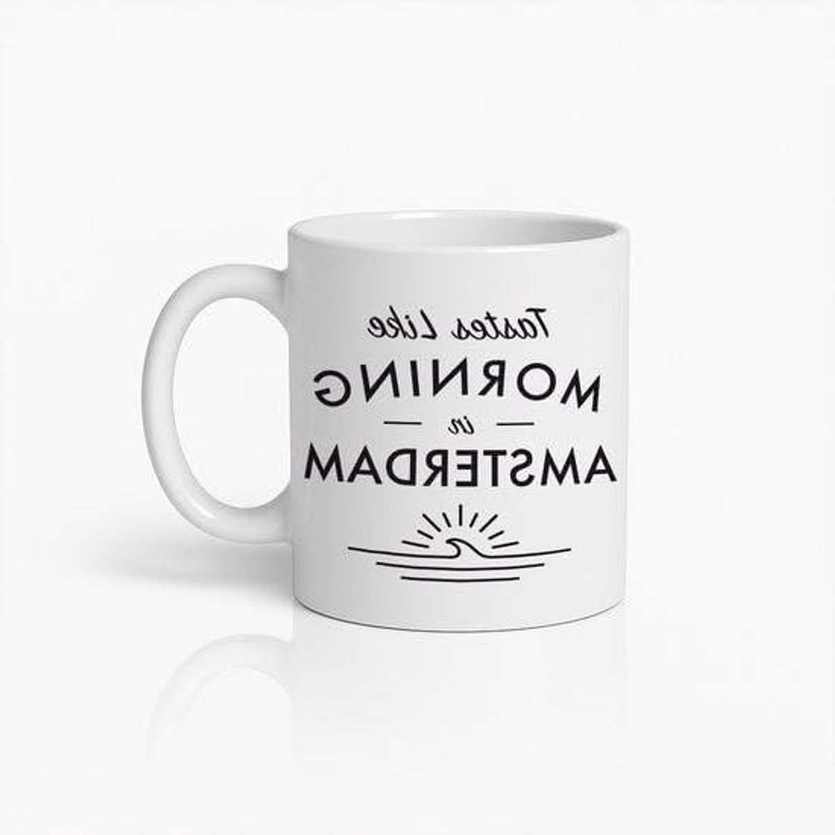 Koffiemok Keramiek - Theemok Beker - Warme Dranken Drinken - Uniek Tekst Patroon - 330ml - Wit