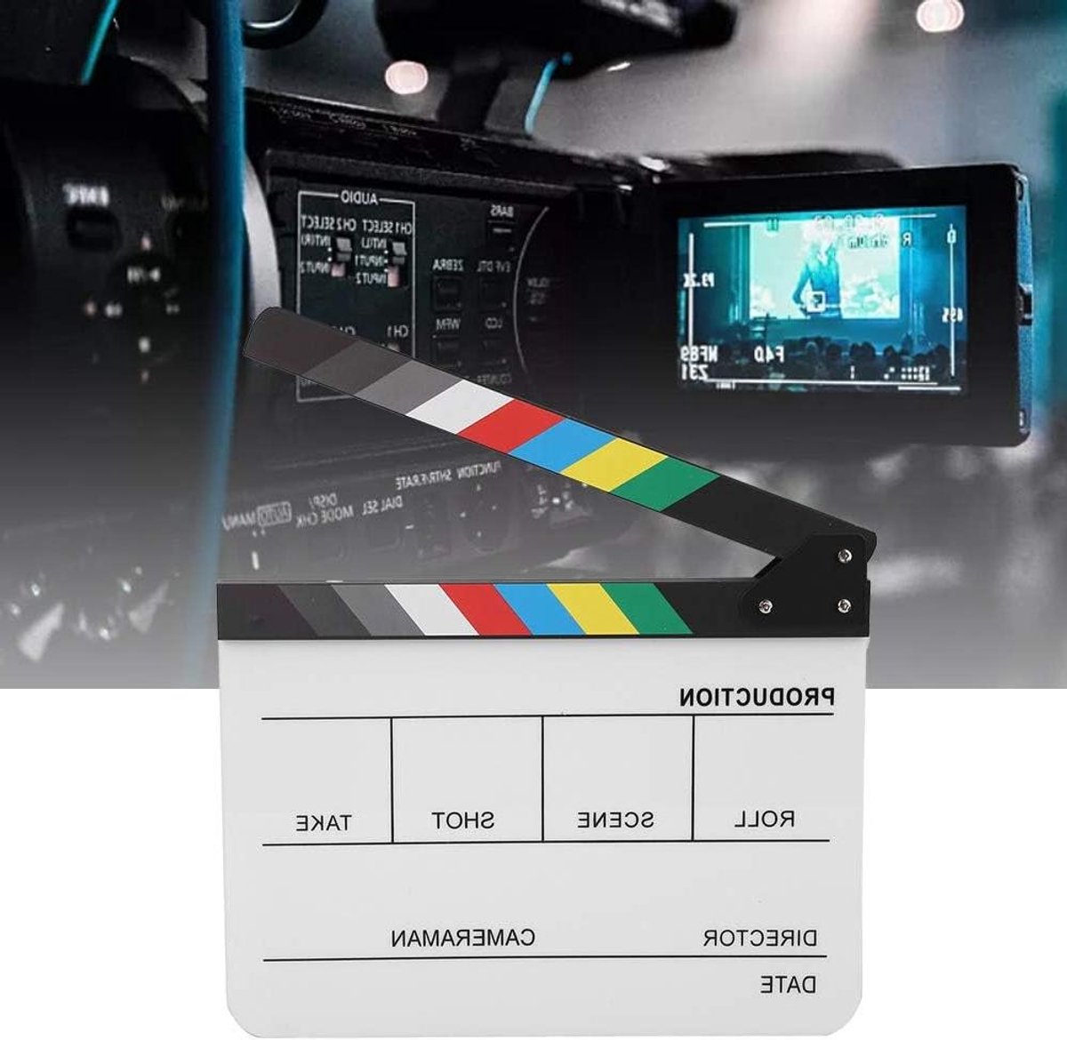 Acryl Clapperboard - Filmklapper Regisseursbord - Filmopnames Maken - Flexibel Scharnier - 30 x 25 cm - Kleurenwhiteboard