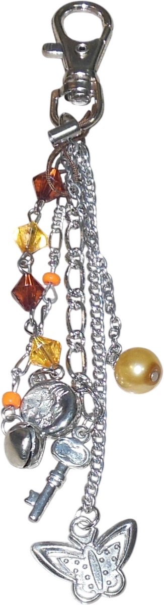 Sleutelhanger zilverkleurig met oranje