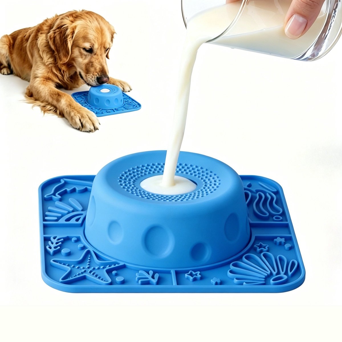 2-in-1 Slow Feeder- En Likmat Voor Huisdieren – Likkom Met Rollende Bal En Antislipzuignappen, Voorkomt Een Opgeblazen Gevoel En Verslikken, Geschikt Voor Vloeibare En Dikke Snacks(Blauw-2)
