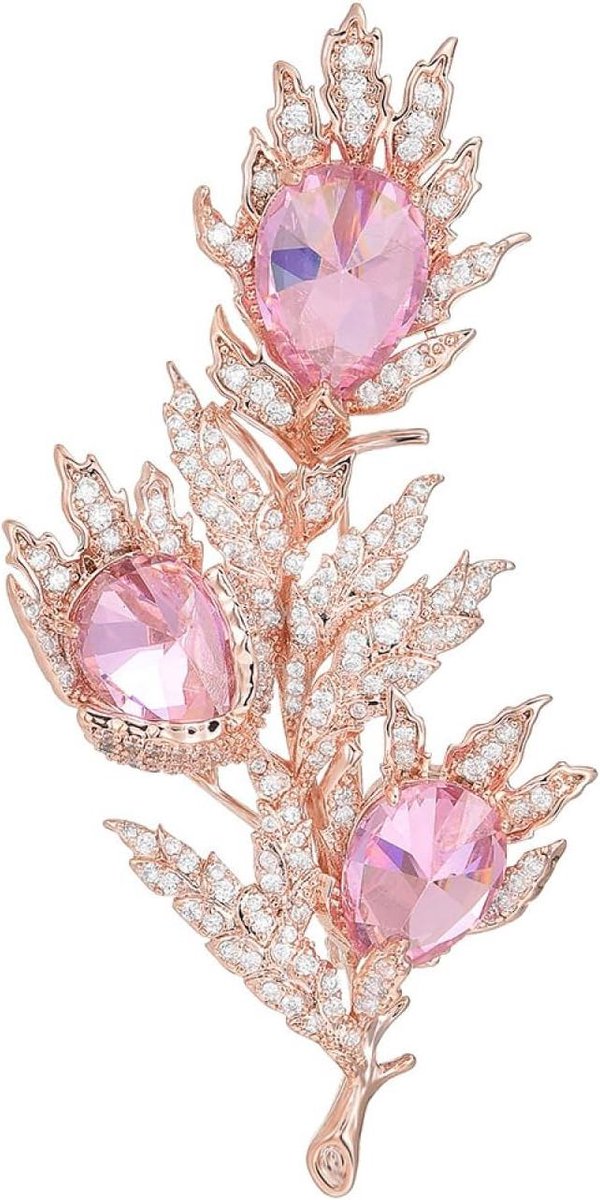 Bloemen Broche - Zirkoon Corsage - Feestelijke Decoratie - Metaal Afwerking - N.v.t. - Roze
