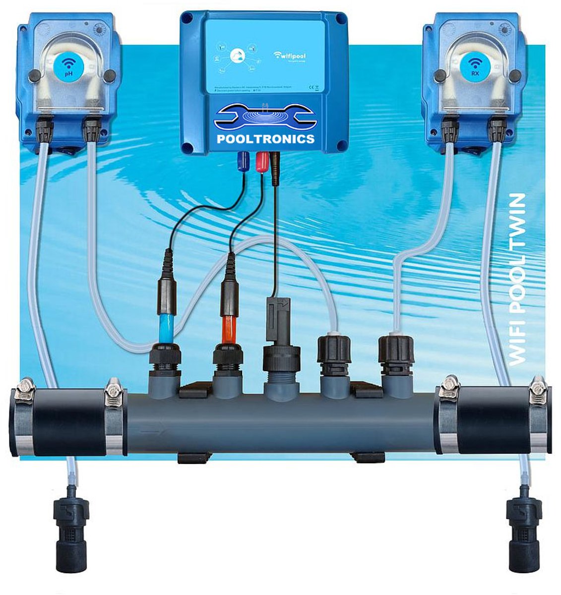 POOLTRONICS Automatisch pH & Chloor Doseersysteem Zwembad met WIFI – Zwembad Waterbehandeling – pH Redox Controller – Automatische Dosering – Voorgemonteerd Met Flow Switch