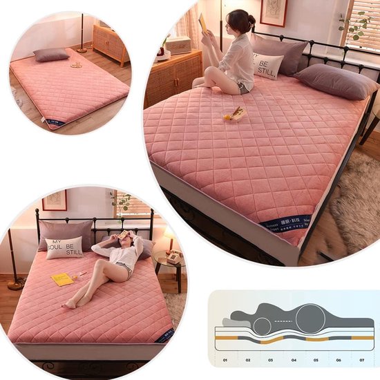 Opvouwbare futonmatras - Draagbare slaapmat - Comfortabel slapen - Meerlaags ontwerp - 150 x 200 cm - Roze — afbeelding 4