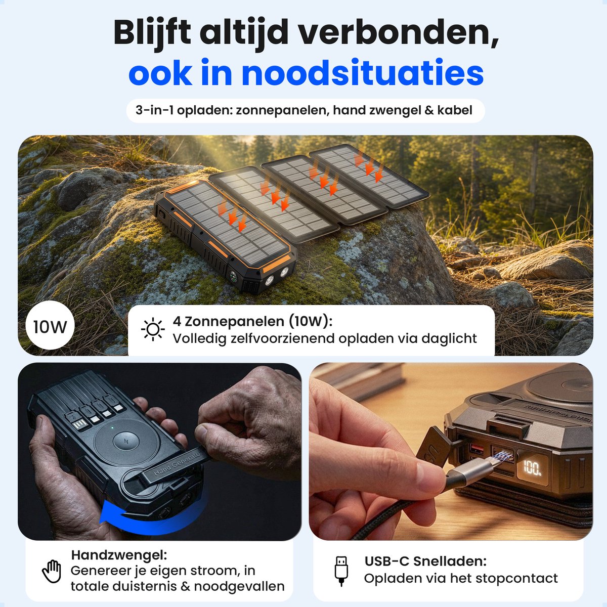 Inwealth Siltcon Powerbank 20000 mAh met Zonne-energie - afbeelding 3