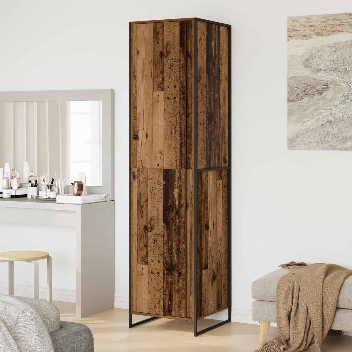 Kledingkast met deur - Opbergkast Hout - Kleding Opbergen - Industrieel design - 50x50x200