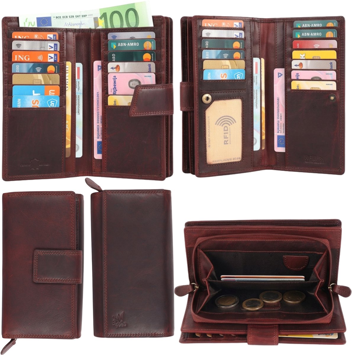 DE LAMASSU® (Alina) Leren Dames Portemonnee – Echt Leer – 22 Pasjes – RFID-bescherming – Elegant & Ruim – Luxe Geschenkverpakking