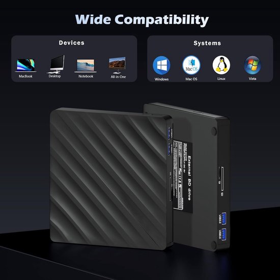 Externe Blu-ray Speler - Optisch Station - Films Kijken - 5-in-1 Multifunctioneel - USB 3.0 Type-C - Zwart — afbeelding 3