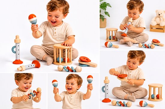 Houten Baby Muziekinstrumenten Set - 5 Stuks - Montessori Speelgoed - 6+ Maanden van Merkloos — afbeelding 2