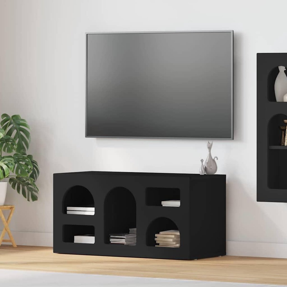 Tv-kast hout - Opbergkast media - Woonkamer organiseren - Open gesloten planken - 80x35x40