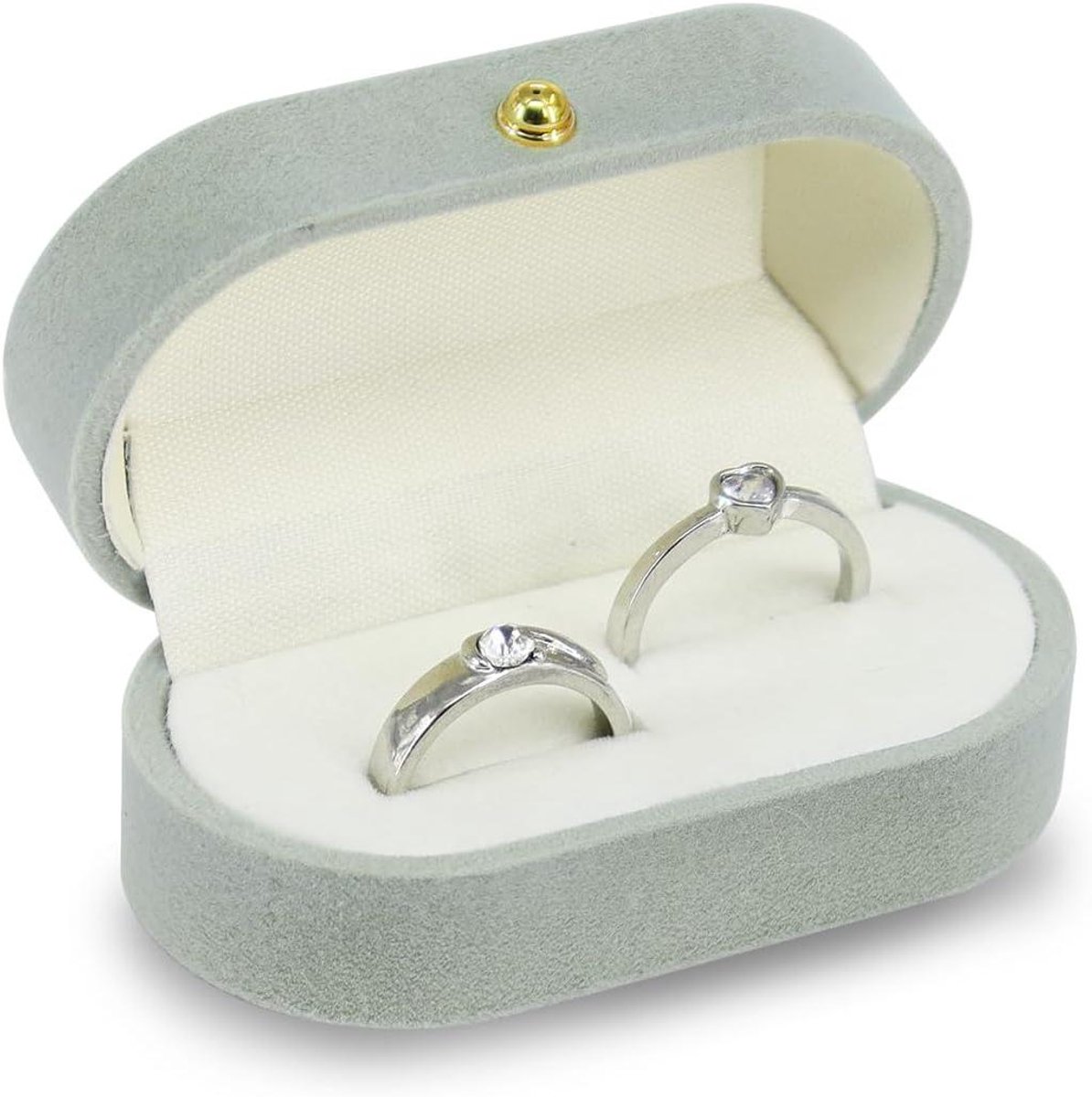 Ringendoosje Velvet - Juwelendoosje Verloving - Ringen Presenteren - Twee Ringvakken - 7.3 x 3.8 x 3 cm - Grijs