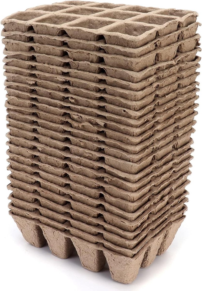 Zaadpotjes Kweekbakjes - Plantenbakjes Zaailingen - Planten Kweken - Biologisch Afbreekbaar - 12 Cellen - Bruin