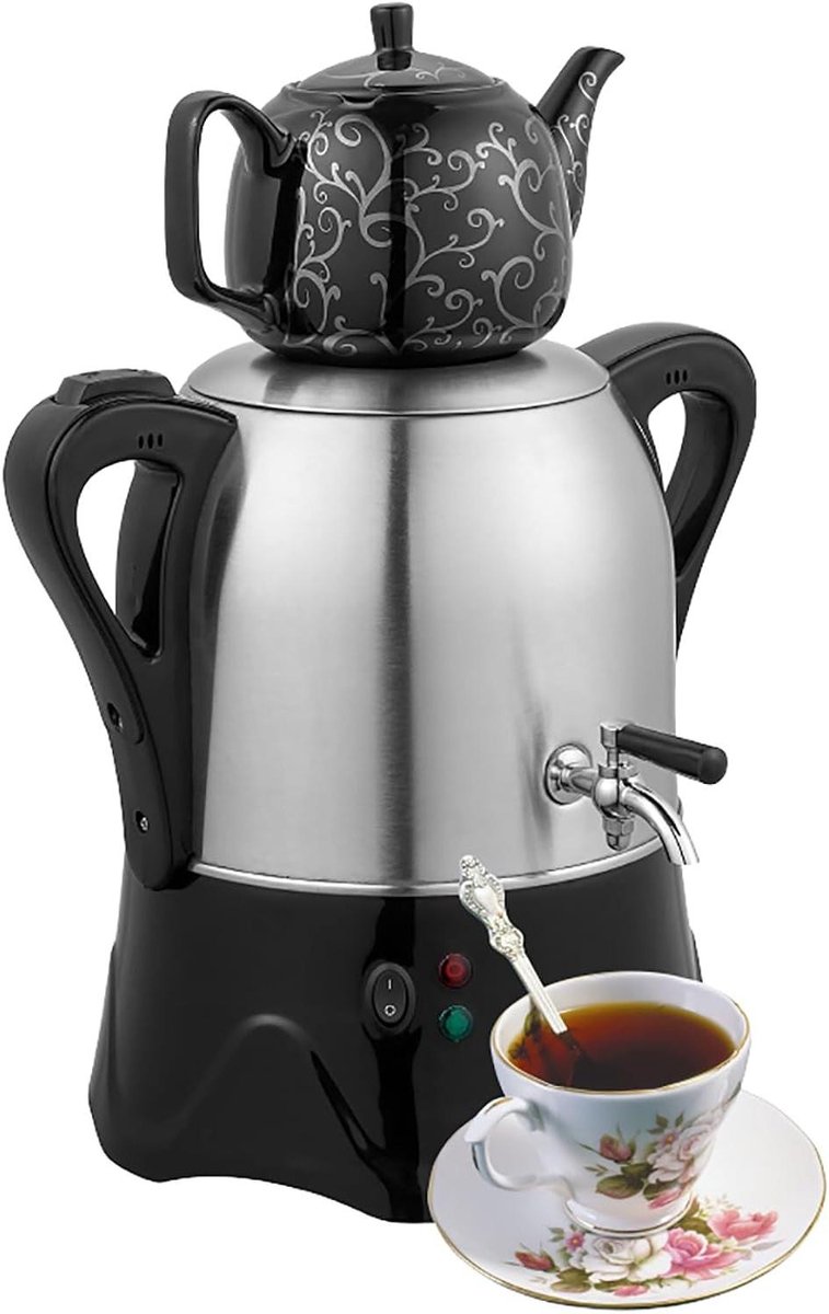 Elektrische Thee Maker - Thee Apparaat Samovar - Thee Zetten - Dubbele Pot - 3L 1L - Zwart