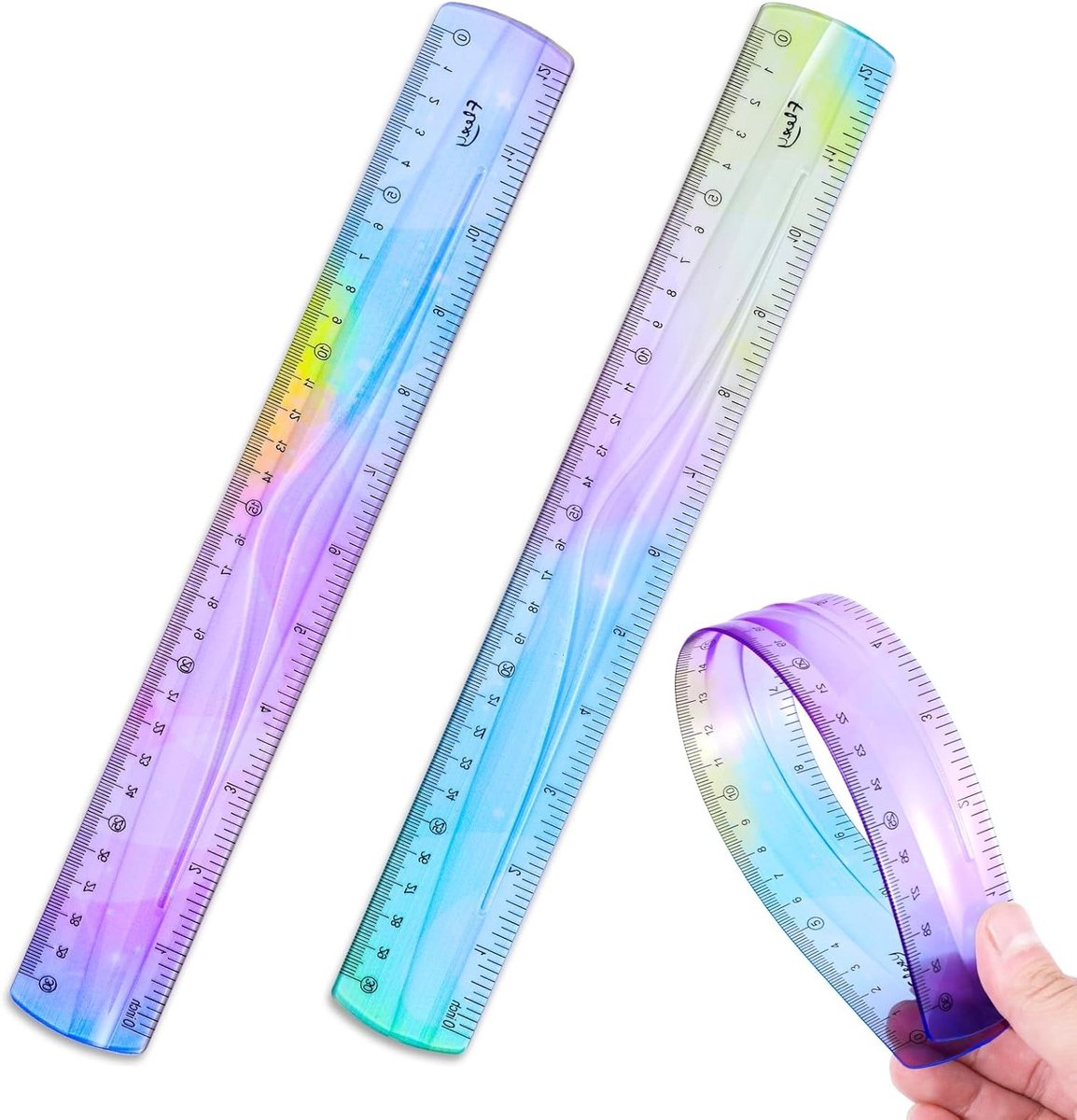 Set van 2 Flexibele Linialen van 30 cm, Kleurige Plastic Linialen voor Nauwkeurig Meten en Creatief Gebruik in Kantoor en School