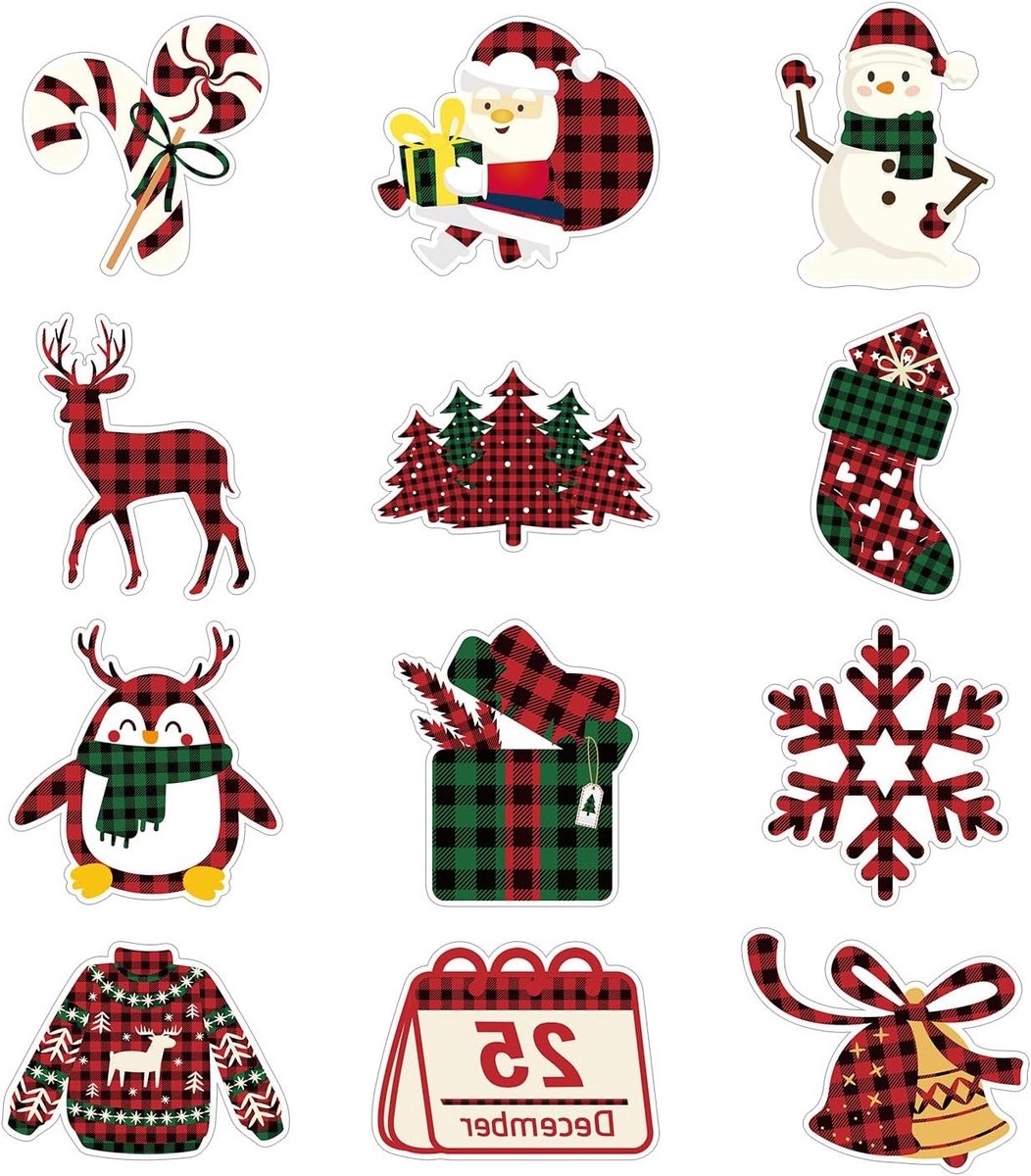 Kerst - Decoratie - Set - Sneeuwman - Kerstman - Vakantie - Winter - Koelkast - 12 Ontwerpen - Feestelijk - Magnetische - Stickers - Geschikt voor Kerstfeest - Kleurrijk - Huisinrichting - Cadeau - Huisdecoratie