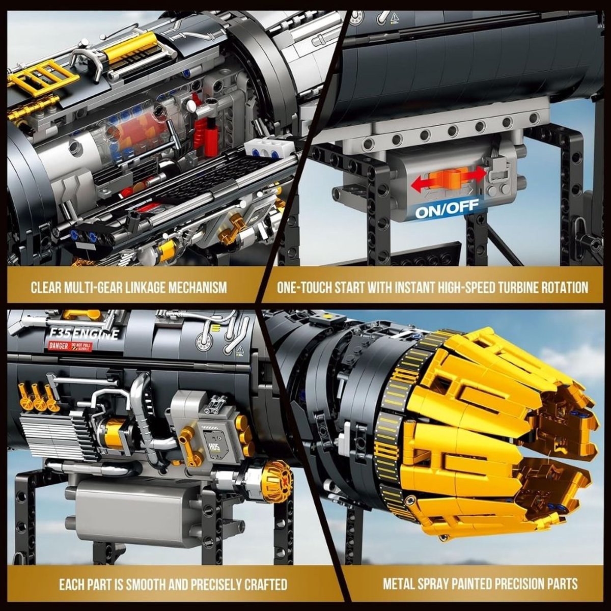 Reobrix 33014 F35 Straaljager vliegtuig motor bouwset | Speed engine icons modelbouw | Creator speelgoed ideas voor expert volwassenen & kinderen | Champions builders edition | Accu niet geschikt voor Lego technic | Bouwdoos met 1812 bouwstenen — afbeelding 4