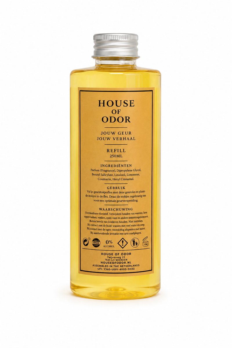 House of Odor | Refill | Navulling voor je geurstokjes | Amber Cotton | Geniet maanden van je favoriete geur!