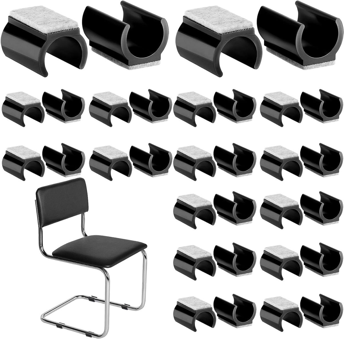 Stoelglijders Set - Meubelvilt Pads - Vloer Beschermen - U-vormige Pasvorm - 32 Stuks - Zwart