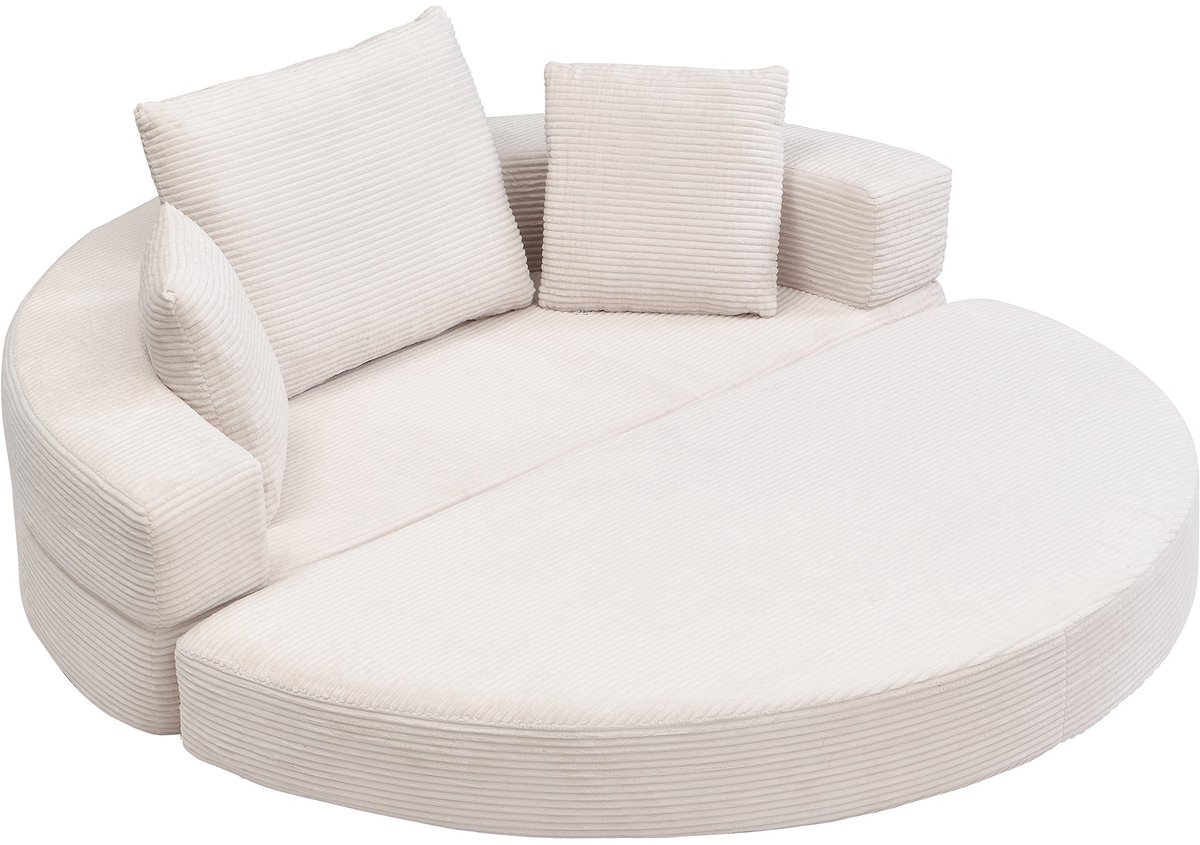 Merax 2-in-1 Opvouwbare Boneless Slaapbank - Ovale Lounge Sofa met Kussens - Modulaire Corduroy Slaapbank voor Woonkamer - Studio & Logeerkamer - Lichtbeige